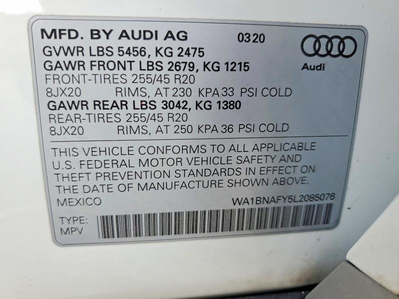 Продажа на аукционе авто 2020 Audi Q5, vin: WA1BNAFY5L2085076, номер лота: 79915565