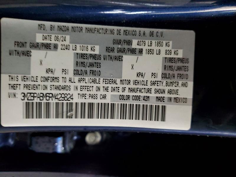 Продаж на аукціоні авто 2024 Mazda 3, vin: 3MZBPABM6RM429824, номер лоту: 46151186