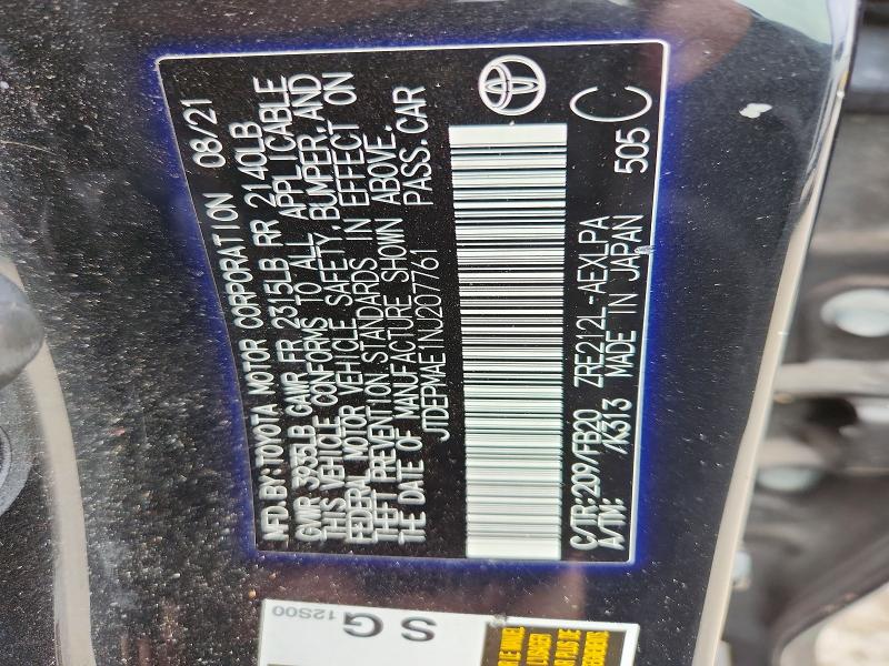 46664616 :رقم المزاد ، JTDEPMAE1NJ207761 vin ، 2022 Toyota Corolla مزاد بيع