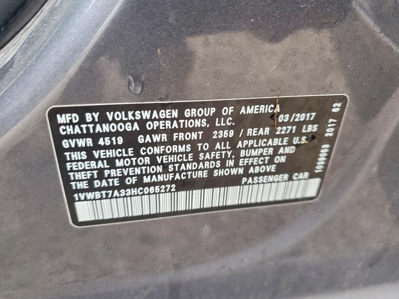 Продажа на аукционе авто 2017 Volkswagen Passat, vin: 1VWBT7A33HC065272, номер лота: 47296886