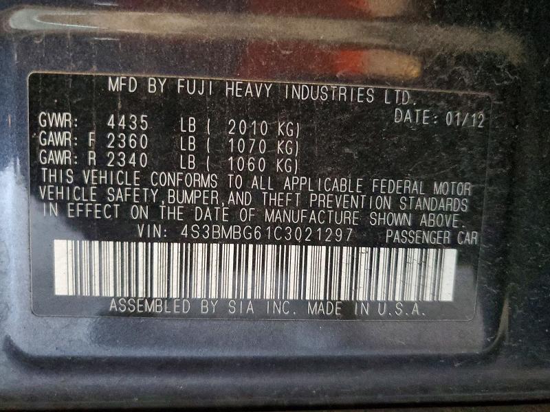 45953436 :رقم المزاد ، 4S3BMBG61C3021297 vin ، 2012 Subaru Legacy مزاد بيع