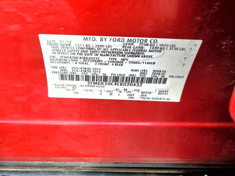 Продаж на аукціоні авто 2012 Ford Flex, vin: 2FMGK5DC4CBD20432, номер лоту: 45737316