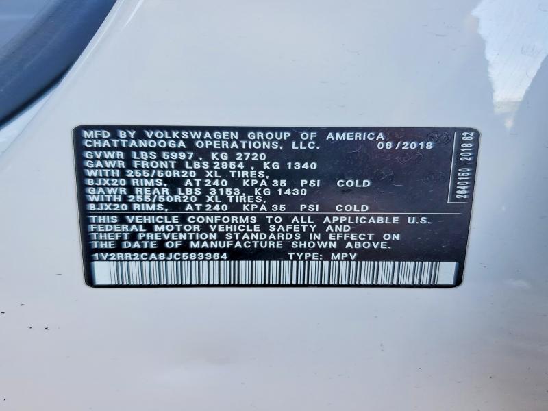 Продажа на аукционе авто 2018 Volkswagen Atlas, vin: 1V2RR2CA8JC583364, номер лота: 45834196