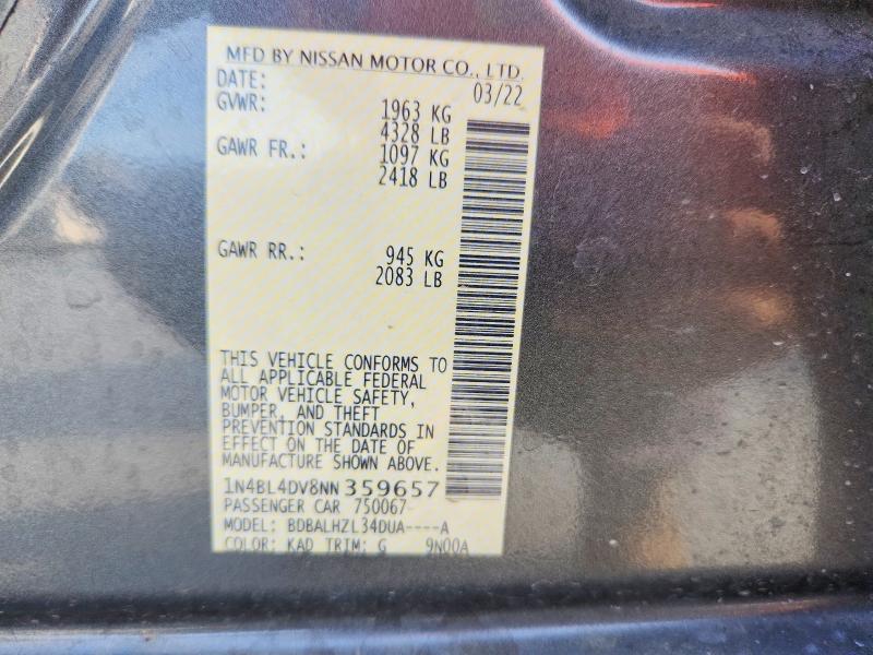 Продажа на аукционе авто 2022 Nissan Altima, vin: 1N4BL4DV8NN359657, номер лота: 47349096