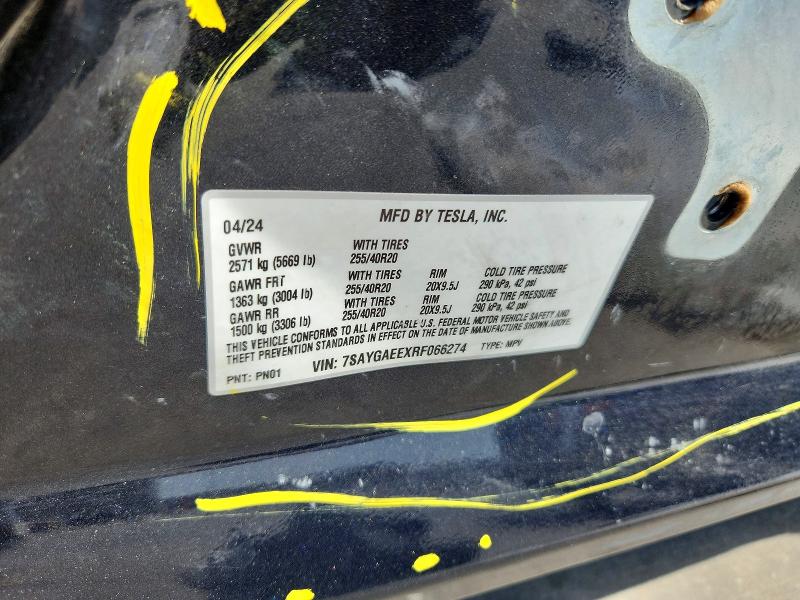 Продаж на аукціоні авто 2024 Tesla Model Y, vin: 7SAYGAEEXRF066274, номер лоту: 46979916