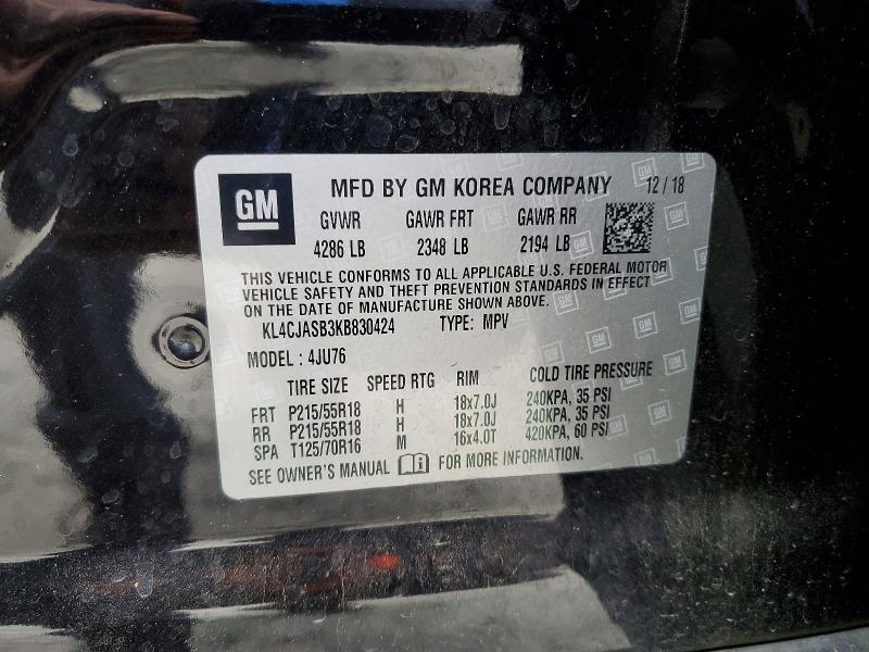 79309465 :رقم المزاد ، KL4CJASB3KB830424 vin ، 2019 Buick Encore مزاد بيع
