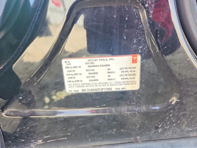 2018 Tesla Model X მანქანა იყიდება აუქციონზე, vin: 5YJXCAE27JF117826, აუქციონის ნომერი: 41907176