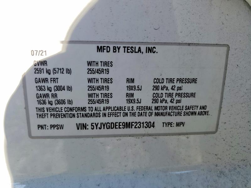 Продажа на аукционе авто 2021 Tesla Model Y, vin: 5YJYGDEE9MF231304, номер лота: 46344626