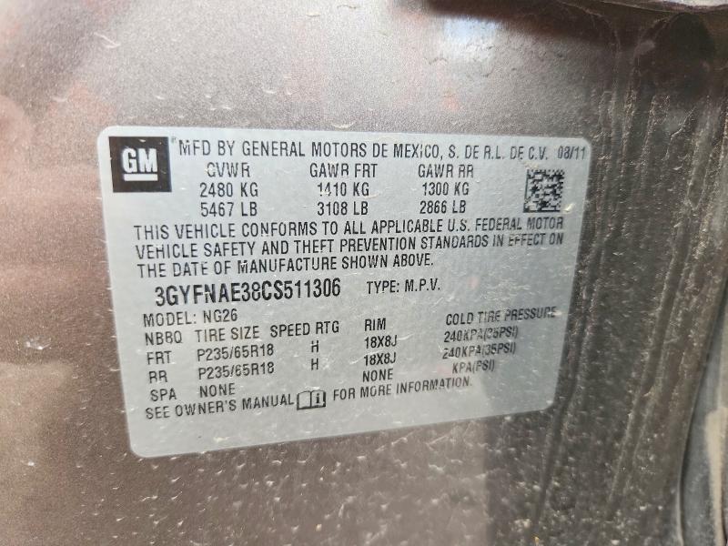 2012 Cadillac Srx მანქანა იყიდება აუქციონზე, vin: 3GYFNAE38CS511306, აუქციონის ნომერი: 45836516