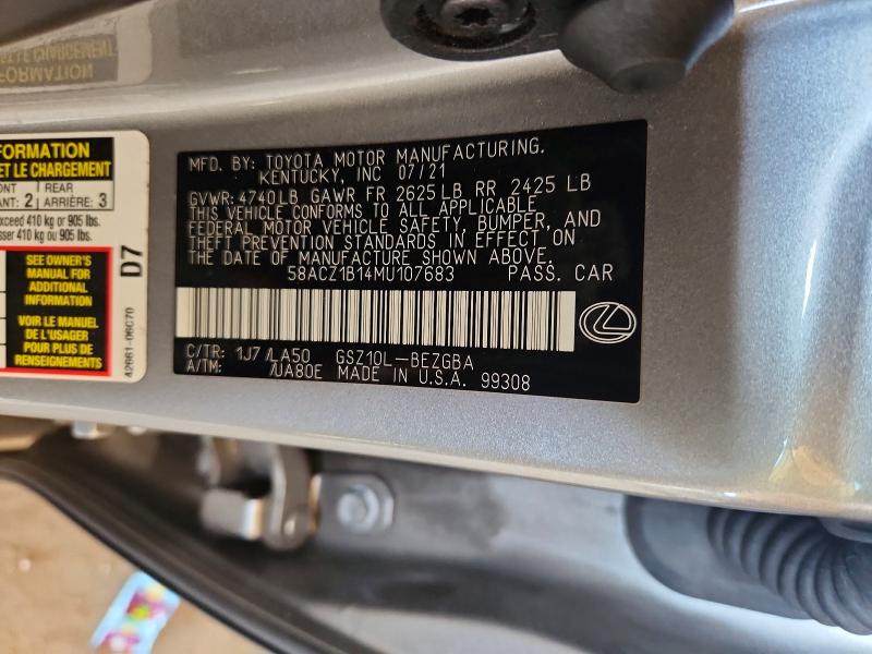 Aukcja sprzedaży 2021 Lexus Es 350, vin: 58ACZ1B14MU107683, numer aukcji: 41625716