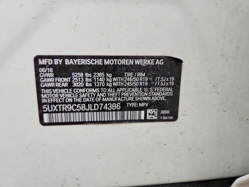 2018 Bmw X3 მანქანა იყიდება აუქციონზე, vin: 5UXTR9C58JLD74386, აუქციონის ნომერი: 47552376