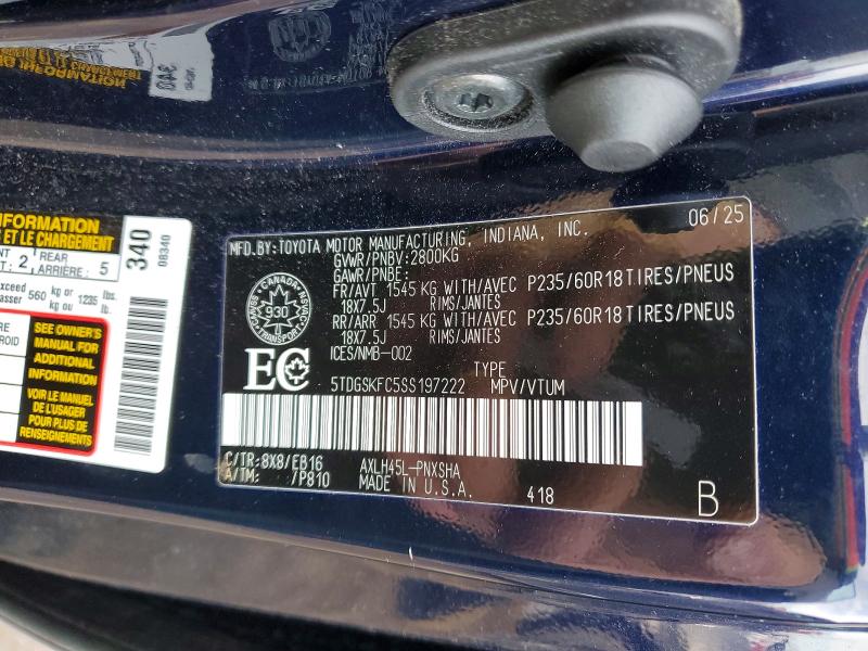 Продаж на аукціоні авто 2025 Toyota Sienna, vin: 5TDGSKFC5SS197222, номер лоту: 99924915