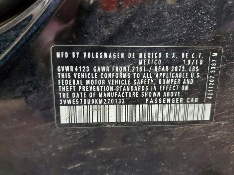 Aukcja sprzedaży 2019 Volkswagen Jetta, vin: 3VWE57BU9KM270132, numer aukcji: 47324246