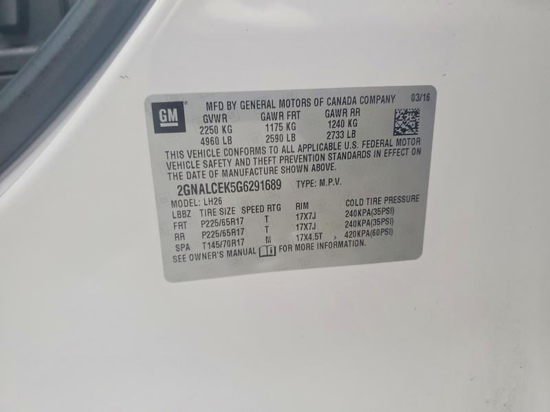 Продаж на аукціоні авто 2016 Chevrolet Equinox, vin: 2GNALCEK5G6291689, номер лоту: 47219116