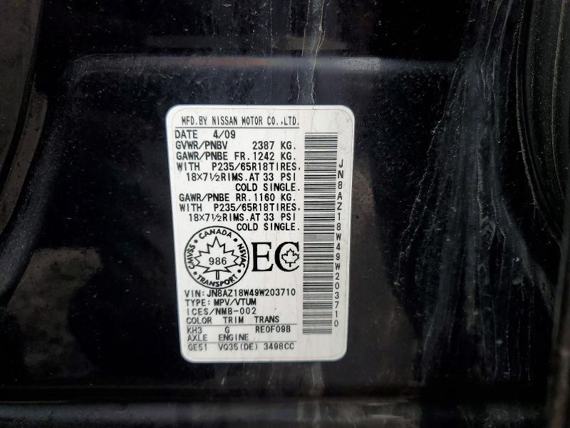 Aukcja sprzedaży 2009 Nissan Murano, vin: JN8AZ18W49W203710, numer aukcji: 41754366