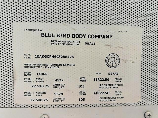 Auction sale of the 2012 Bluebird Vision, vin: 1BAKGCPH6CF288426, lot number: 41663826
