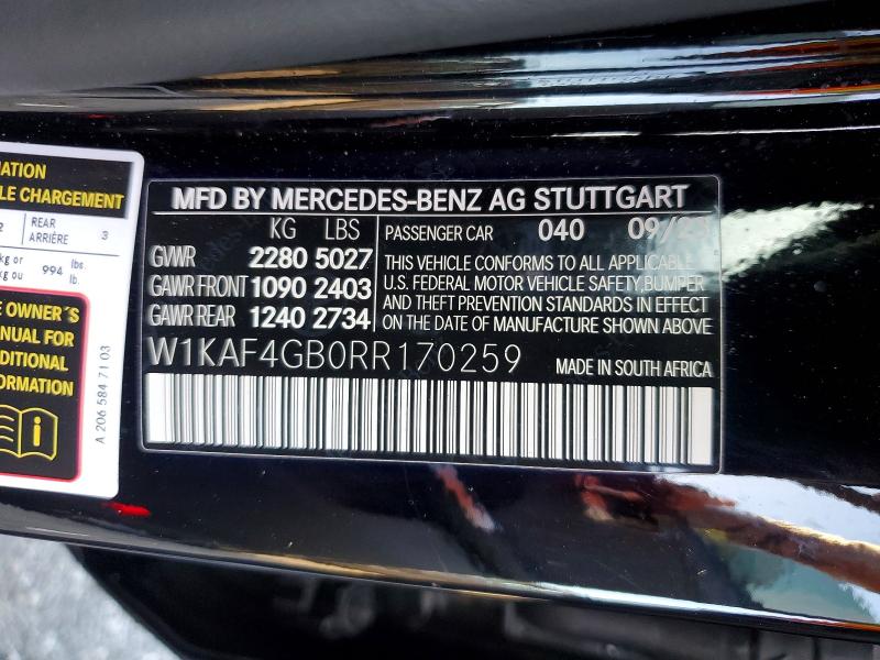 Aukcja sprzedaży 2024 Mercedes-benz C, vin: W1KAF4GB0RR170259, numer aukcji: 79768425