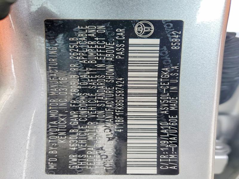 2016 Toyota Camry მანქანა იყიდება აუქციონზე, vin: 4T1BF1FK8GU587424, აუქციონის ნომერი: 78747645