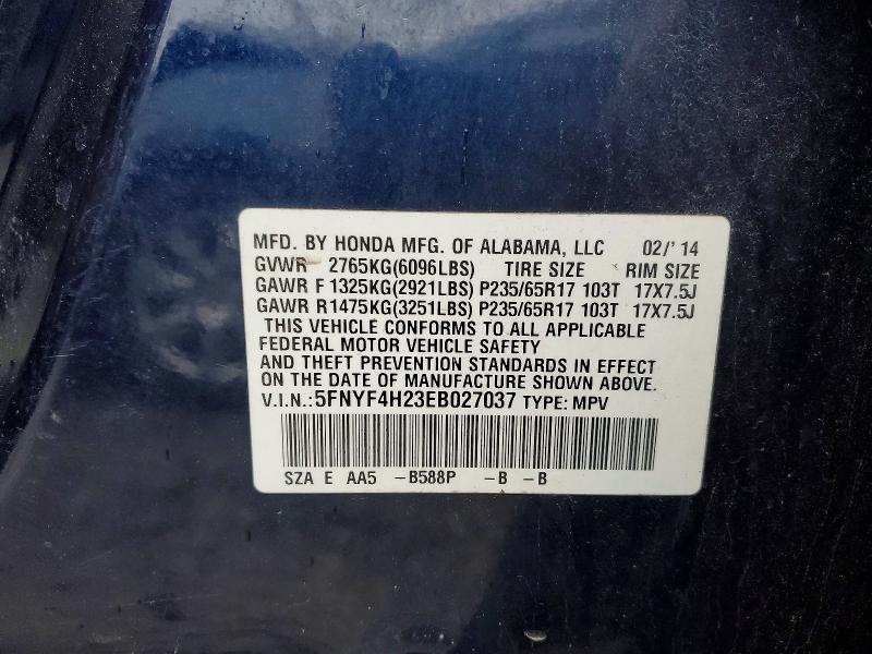 2014 Honda Pilot მანქანა იყიდება აუქციონზე, vin: 5FNYF4H23EB027037, აუქციონის ნომერი: 41690606