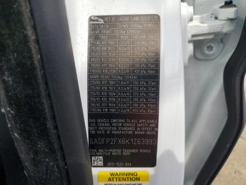 Продажа на аукционе авто 2019 Jaguar E-pace, vin: SADFP2FX6K1Z63993, номер лота: 47743136