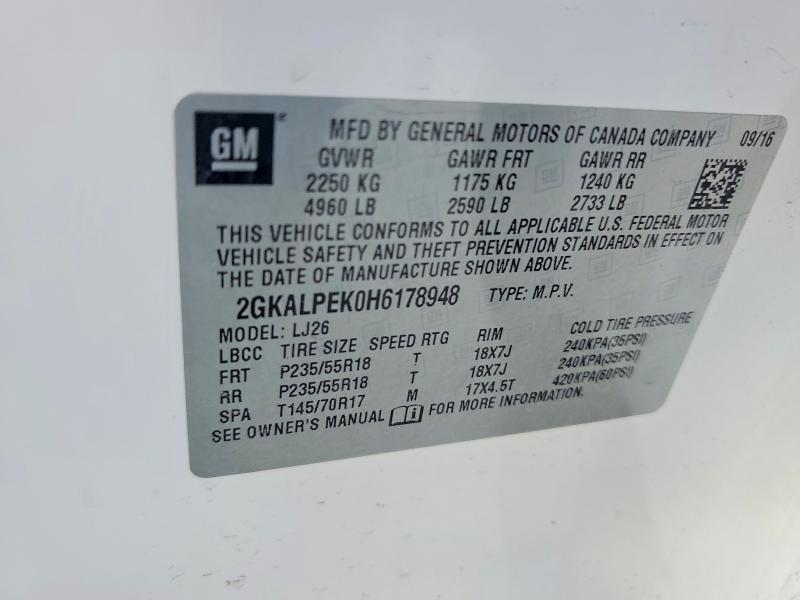 Aukcja sprzedaży 2017 Gmc Terrain, vin: 2GKALPEK0H6178948, numer aukcji: 47255056