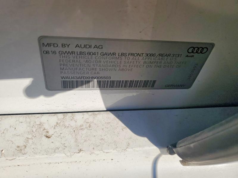 Продаж на аукціоні авто 2017 Audi A8, vin: WAU43AFDXHN005503, номер лоту: 45443986