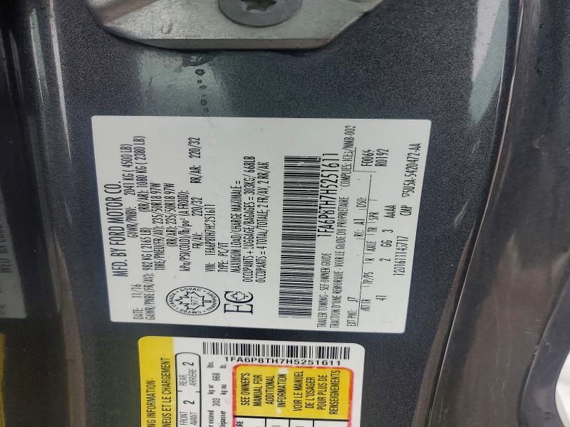 2017 Ford Mustang მანქანა იყიდება აუქციონზე, vin: 1FA6P8TH7H5251611, აუქციონის ნომერი: 46883896