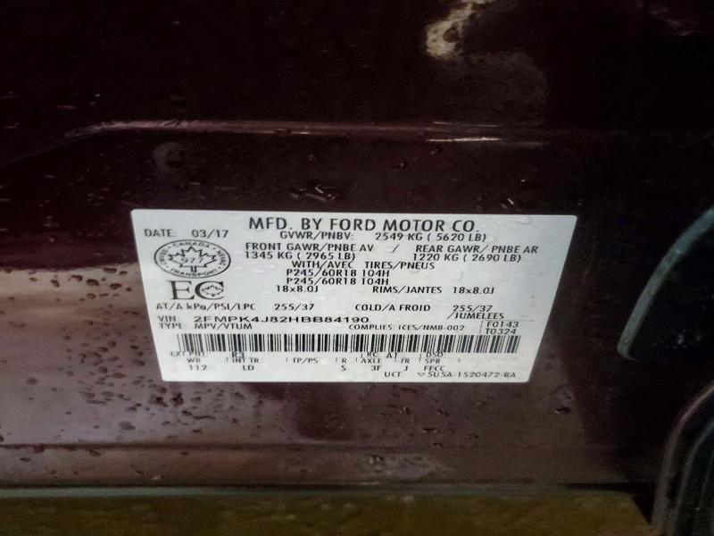 2017 Ford Edge მანქანა იყიდება აუქციონზე, vin: 2FMPK4J82HBB84190, აუქციონის ნომერი: 46866306