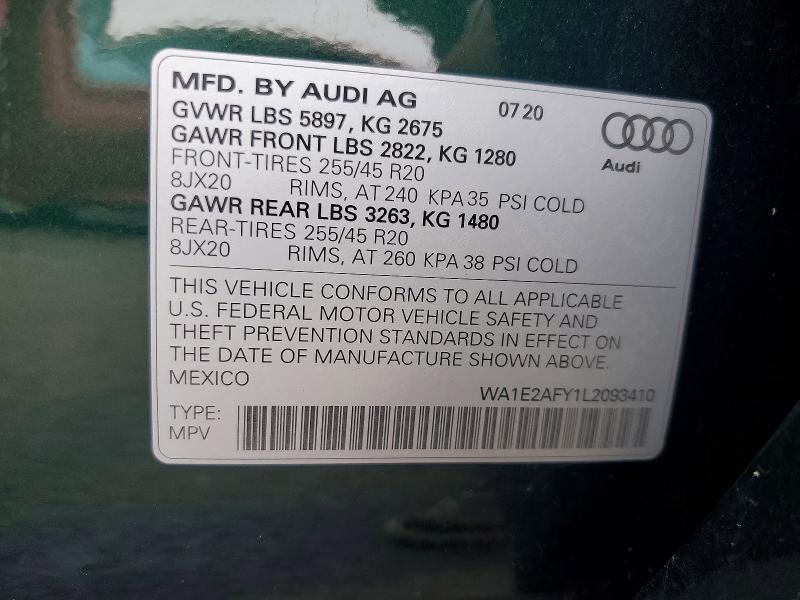Aukcja sprzedaży 2020 Audi Q5 E, vin: WA1E2AFY1L2093410, numer aukcji: 48192656
