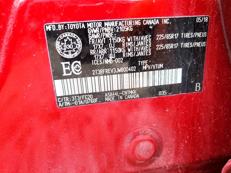 2018 Toyota Rav4 მანქანა იყიდება აუქციონზე, vin: 2T3RFREV3JW800402, აუქციონის ნომერი: 46297096
