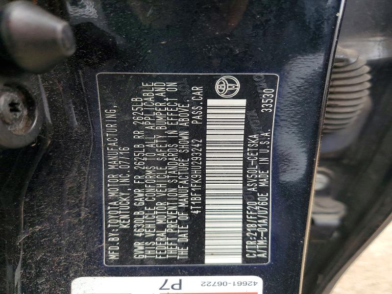 Aukcja sprzedaży 2017 Toyota Camry, vin: 4T1BF1FK9HU293242, numer aukcji: 48000396