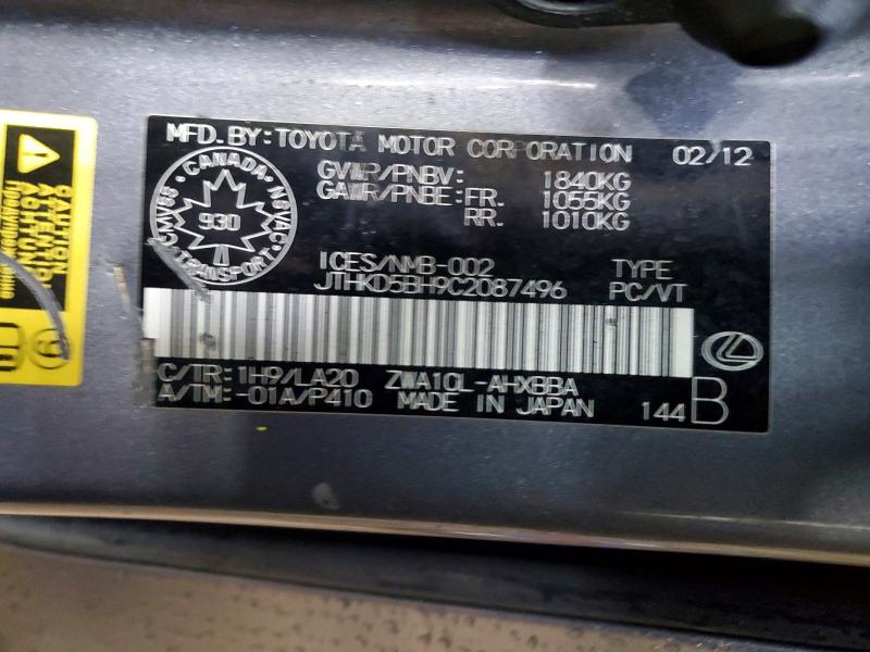 Aukcja sprzedaży 2012 Lexus Ct 200h, vin: JTHKD5BH9C2087496, numer aukcji: 41946396