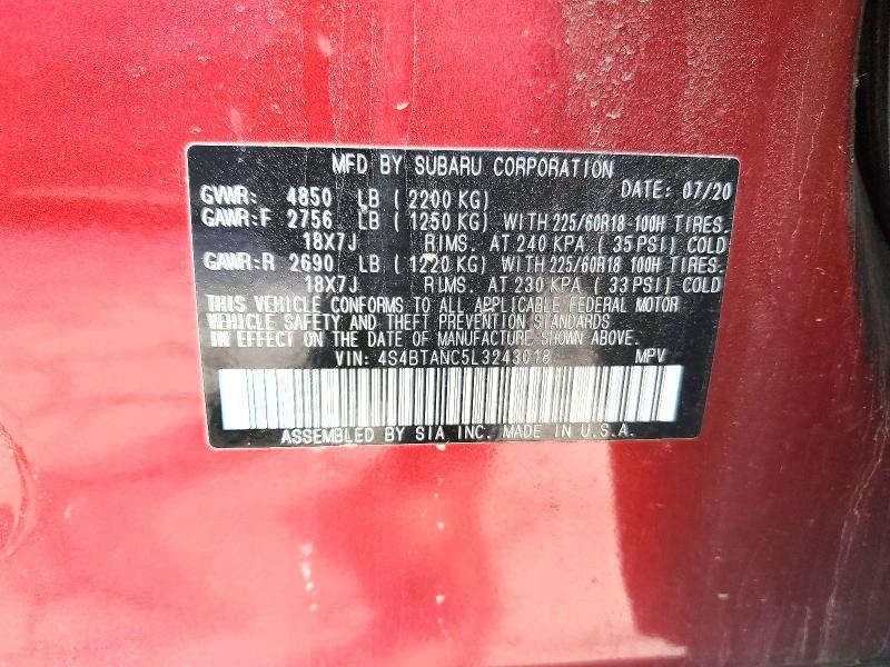 Продажа на аукционе авто 2020 Subaru Outback, vin: 4S4BTANC5L3243018, номер лота: 45682626