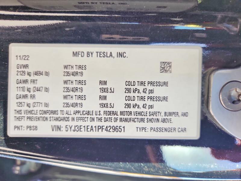 Aukcja sprzedaży 2023 Tesla Model 3, vin: 5YJ3E1EA1PF429651, numer aukcji: 46458656