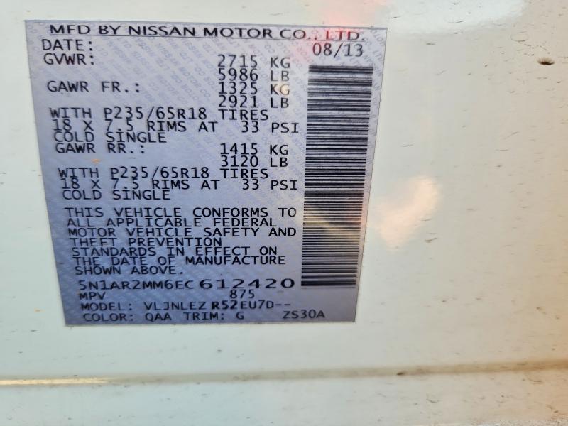 41838236 :رقم المزاد ، 5N1AR2MM6EC612420 vin ، 2014 Nissan Pathfinder مزاد بيع