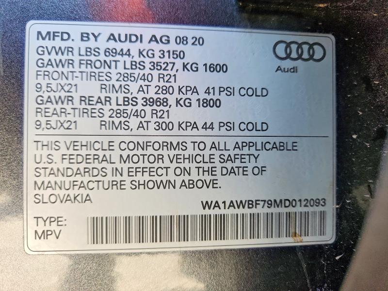 Aukcja sprzedaży 2021 Audi Sq7, vin: WA1AWBF79MD012093, numer aukcji: 45460386