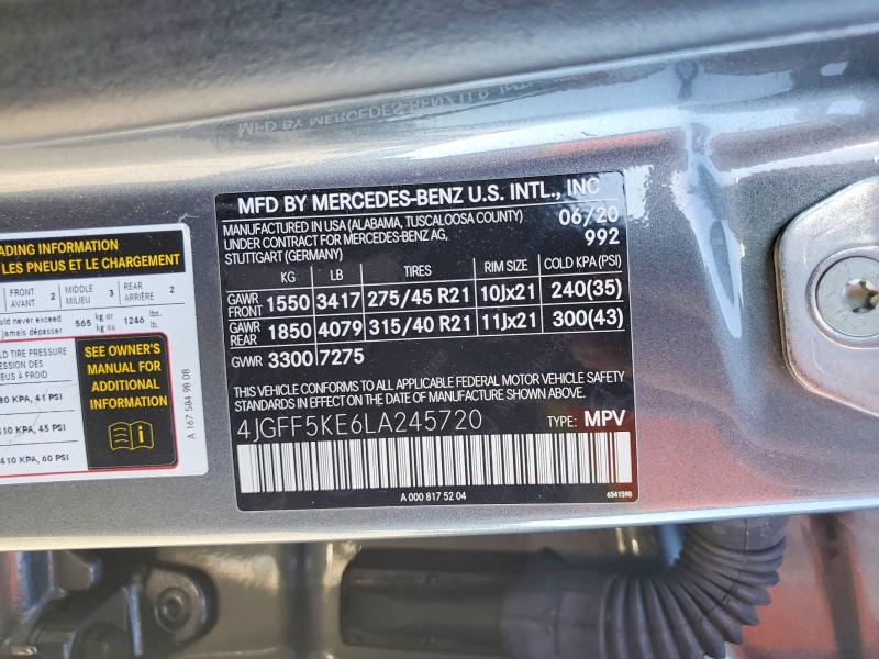 2020 Mercedes-benz Gls მანქანა იყიდება აუქციონზე, vin: 4JGFF5KE6LA245720, აუქციონის ნომერი: 77606705