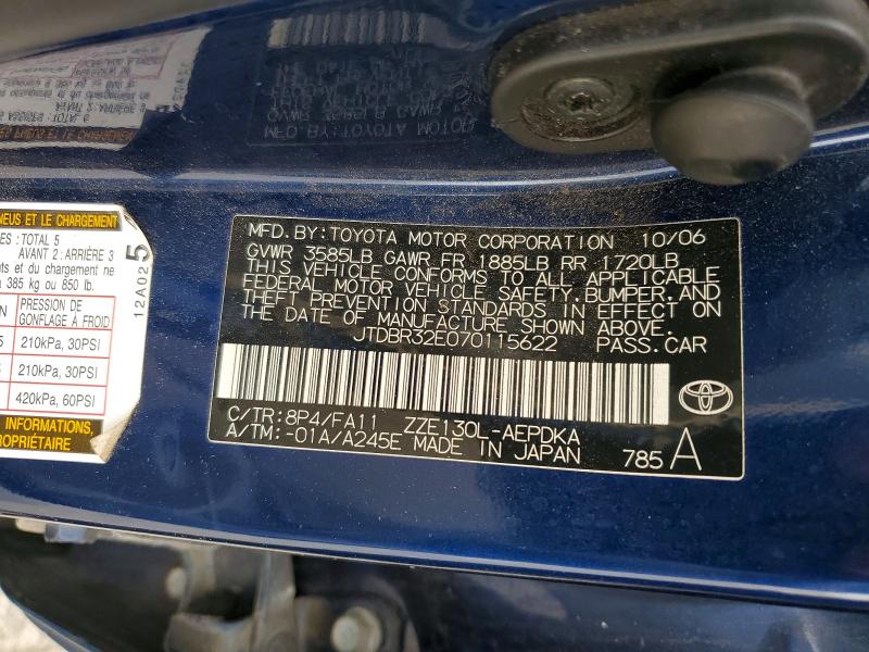 Aukcja sprzedaży 2007 Toyota Corolla, vin: JTDBR32E070115622, numer aukcji: 47464956