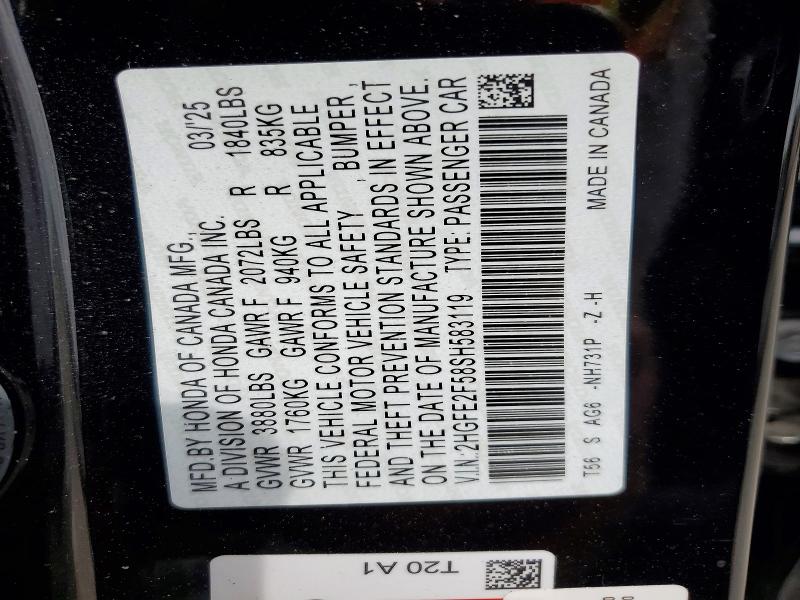 46361676 :رقم المزاد ، 2HGFE2F58SH583119 vin ، 2025 Honda Civic مزاد بيع