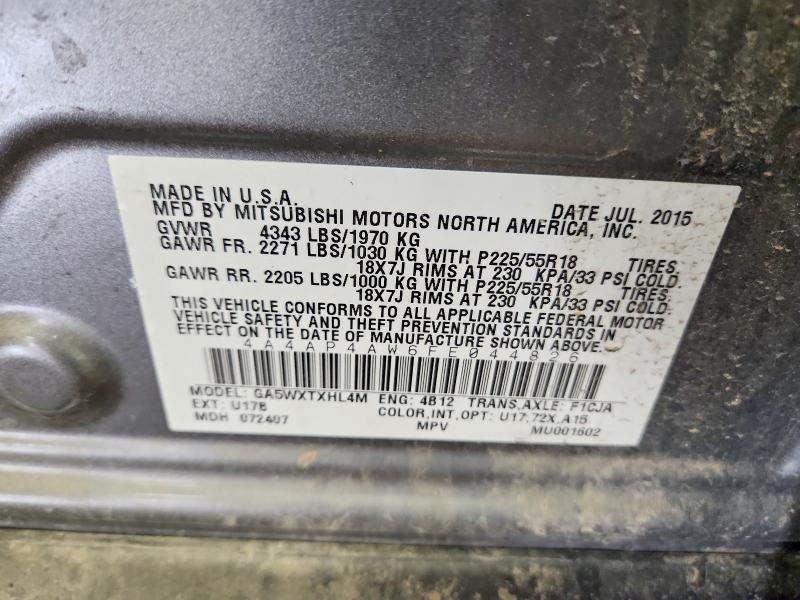 Auction sale of the 2015 Mitsubishi Outlander Sport, vin: 4A4AP4AW6FE044826, lot number: 47874106