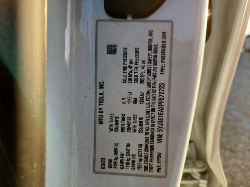 Aukcja sprzedaży 2023 Tesla Model 3, vin: 5YJ3E1EA2PF572723, numer aukcji: 45515556