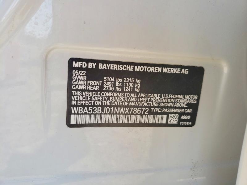 Продажа на аукционе авто 2022 Bmw 540, vin: WBA53BJ01NWX78672, номер лота: 46405966