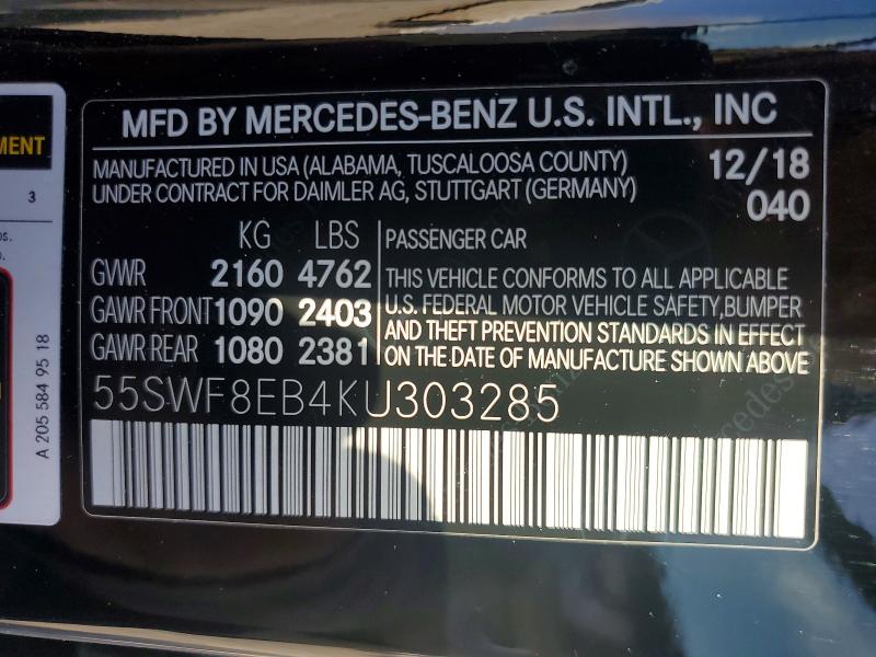 Aukcja sprzedaży 2019 Mercedes-benz C, vin: 55SWF8EB4KU303285, numer aukcji: 79491365