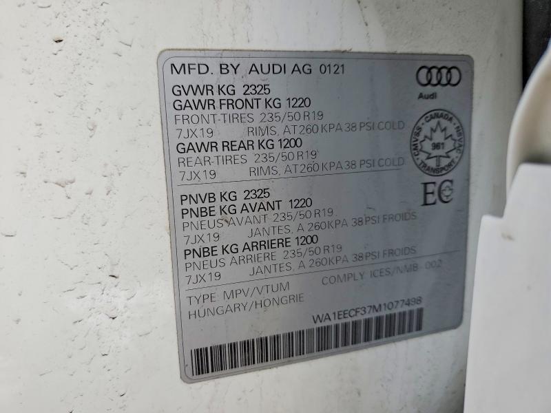 Aukcja sprzedaży 2021 Audi Q3, vin: WA1EECF37M1077498, numer aukcji: 46688516