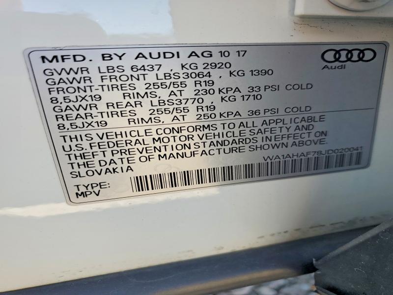 Aukcja sprzedaży 2018 Audi Q7, vin: WA1AHAF78JD020041, numer aukcji: 47122236