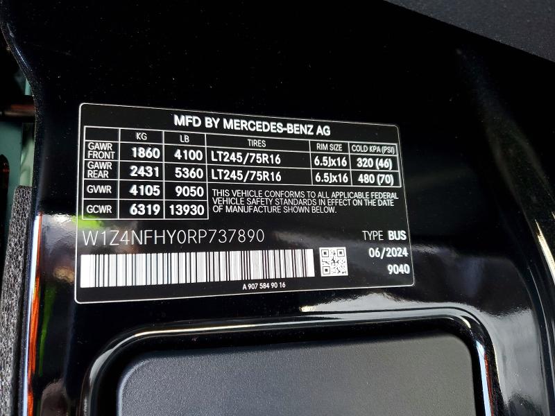 46906206 :رقم المزاد ، W1Z4NFHY0RP737890 vin ، 2024 Mercedes-benz Sprinter مزاد بيع