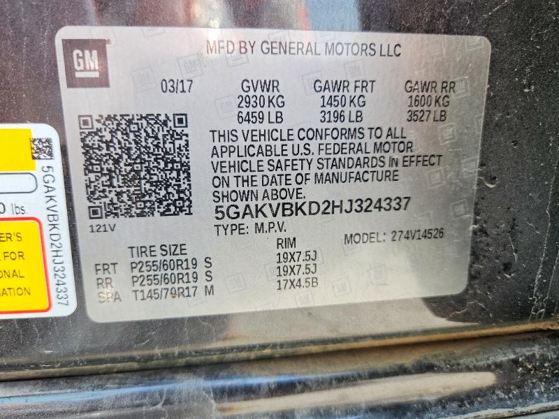 46383706 :رقم المزاد ، 5GAKVBKD2HJ324337 vin ، 2017 Buick Enclave مزاد بيع