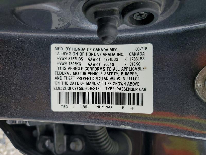 47139066 :رقم المزاد ، 2HGFC2F56JH546817 vin ، 2018 Honda Civic مزاد بيع
