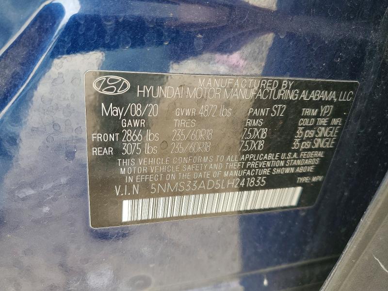 2020 Hyundai Santa Fe მანქანა იყიდება აუქციონზე, vin: 5NMS33AD5LH241835, აუქციონის ნომერი: 47017836