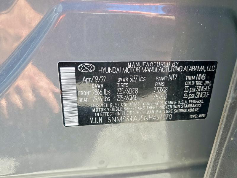 Продаж на аукціоні авто 2022 Hyundai Santa Fe, vin: 5NMS34AJ5NH457070, номер лоту: 45911896